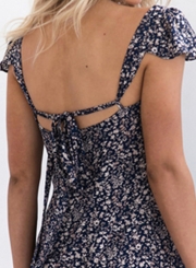 Short Sleeve Backless Floral Printed Mini Dress