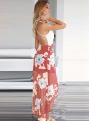 V Neck Sleeveless Backless Floral Irregular Dress