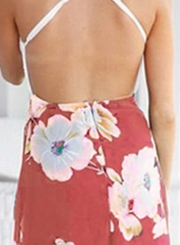 V Neck Sleeveless Backless Floral Irregular Dress