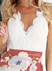 V Neck Sleeveless Backless Floral Irregular Dress