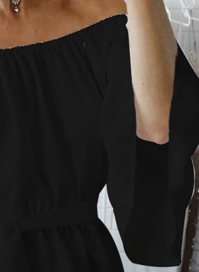 Off Shoulder Flare Sleeve Chiffon Blouse with Belt stylesimo.com
