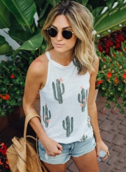 Sleeveless Cactus Printed Pullover Tank