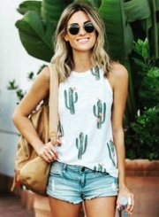 Sleeveless Cactus Printed Pullover Tank