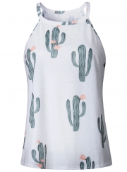 Sleeveless Cactus Printed Pullover Tank