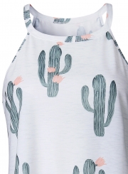 Sleeveless Cactus Printed Pullover Tank