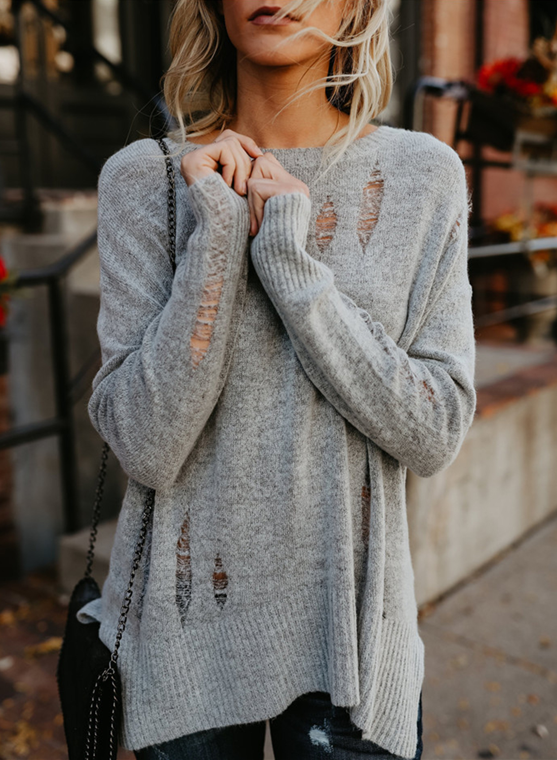 Ripped Loose Fit Knit Sweater