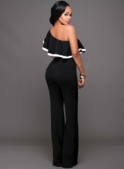 One Shoulder Ruffle Wide Leg Jumpsuit