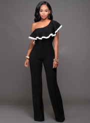 One Shoulder Ruffle Wide Leg Jumpsuit