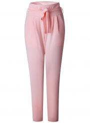 Casual Solid Color Pencil Pants with Belt