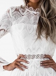 Fashion Round Neck Long Sleeve Solid Color Lace Dress