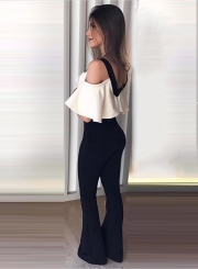 Fashion Color Block Flounce Hem Jumpsuit