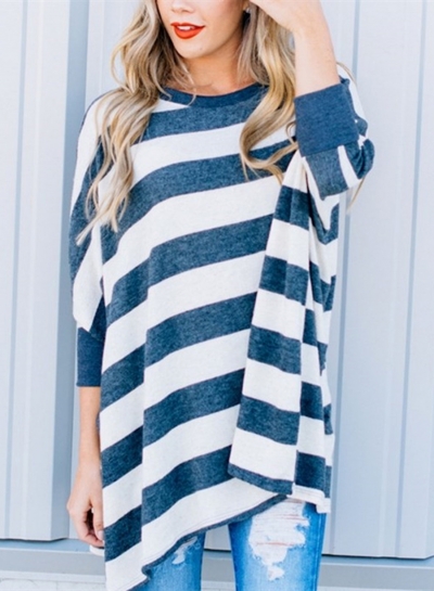 Fashion Loose Fit Stripe Pullover Batwing Sleeve Tee stylesimo.com
