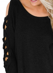 Fashion Round Neck Long Sleeve Hollow Out Tee Shirt