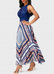 Sleeveless Geo Printed Maxi Chiffon Evening Dress