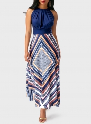 Sleeveless Geo Printed Maxi Chiffon Evening Dress