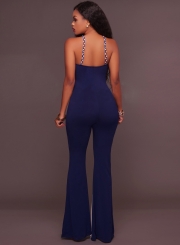 Stripe Halter Backless Wide Leg Jumpsuit