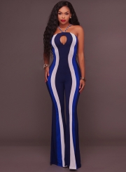 Stripe Halter Backless Wide Leg Jumpsuit