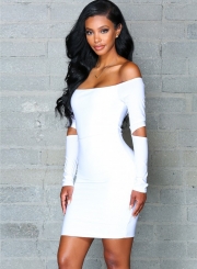 Sexy Slash Neck Long Sleeve Solid Color Bodycon Dress