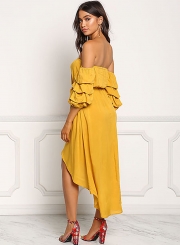 Strapless Puff Sleeve High Low Dress with Belt