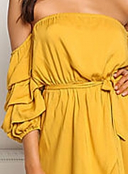 Strapless Puff Sleeve High Low Dress with Belt