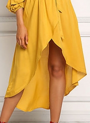 Strapless Puff Sleeve High Low Dress with Belt