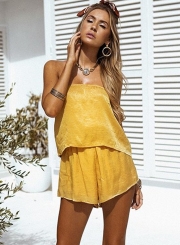 Casual Strapless Elastic Waist Loose Fit Romper