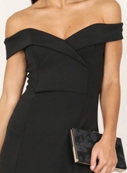Fashion Off Shoulder Solid Color Slit Maxi Dress