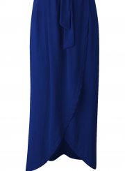 Short Sleeve Slit Maxi Dress with Belt