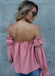 Fashion Off Shoulder Long Sleeve Ruffle Chiffon Blouse