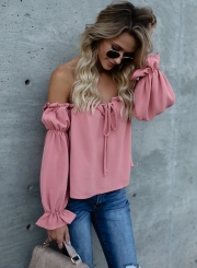 Fashion Off Shoulder Long Sleeve Ruffle Chiffon Blouse