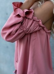 Fashion Off Shoulder Long Sleeve Ruffle Chiffon Blouse