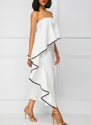 Fashion Strapless Ruffle Wide Leg Jumpsuit