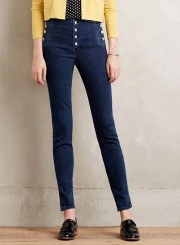 Fashion High Waist Button Jeans Denim Pants