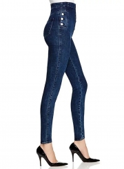 Fashion High Waist Button Jeans Denim Pants