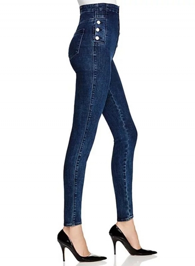 Fashion High Waist Button Jeans Denim Pants STYLESIMO.com