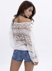 Off Shoulder Long Sleeve Lace Blouse