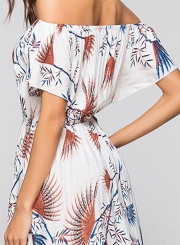 Off Shoulder Short Sleeve Floral Printed High Low Dress