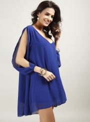 V Neck Slit Sleeve Chiffon Mini Dress