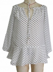 Off Shoulder Long Sleeve Polka Dots Ruffle Dress