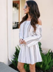 Stripe Off Shoulder Long Sleeve Mini Dress
