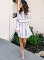 Stripe Off Shoulder Long Sleeve Mini Dress