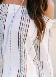 Stripe Off Shoulder Long Sleeve Mini Dress