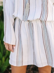 Stripe Off Shoulder Long Sleeve Mini Dress