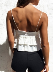 Spaghetti Strap Sleeveless Backless Ruffle Top