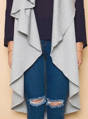 Fashion Sleeveless Solid Color Asymmetric Design Open Front Vest