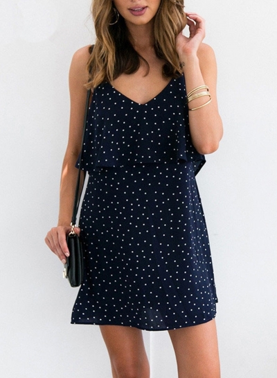 V Neck Sleeveless Backless Polka Dots Chiffon Dress LZDINTECOMMERCE.com