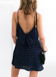 V Neck Sleeveless Backless Polka Dots Chiffon Dress