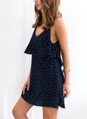 V Neck Sleeveless Backless Polka Dots Chiffon Dress