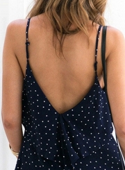 V Neck Sleeveless Backless Polka Dots Chiffon Dress