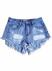 Fashion Rivet Denim Shorts with Tassel